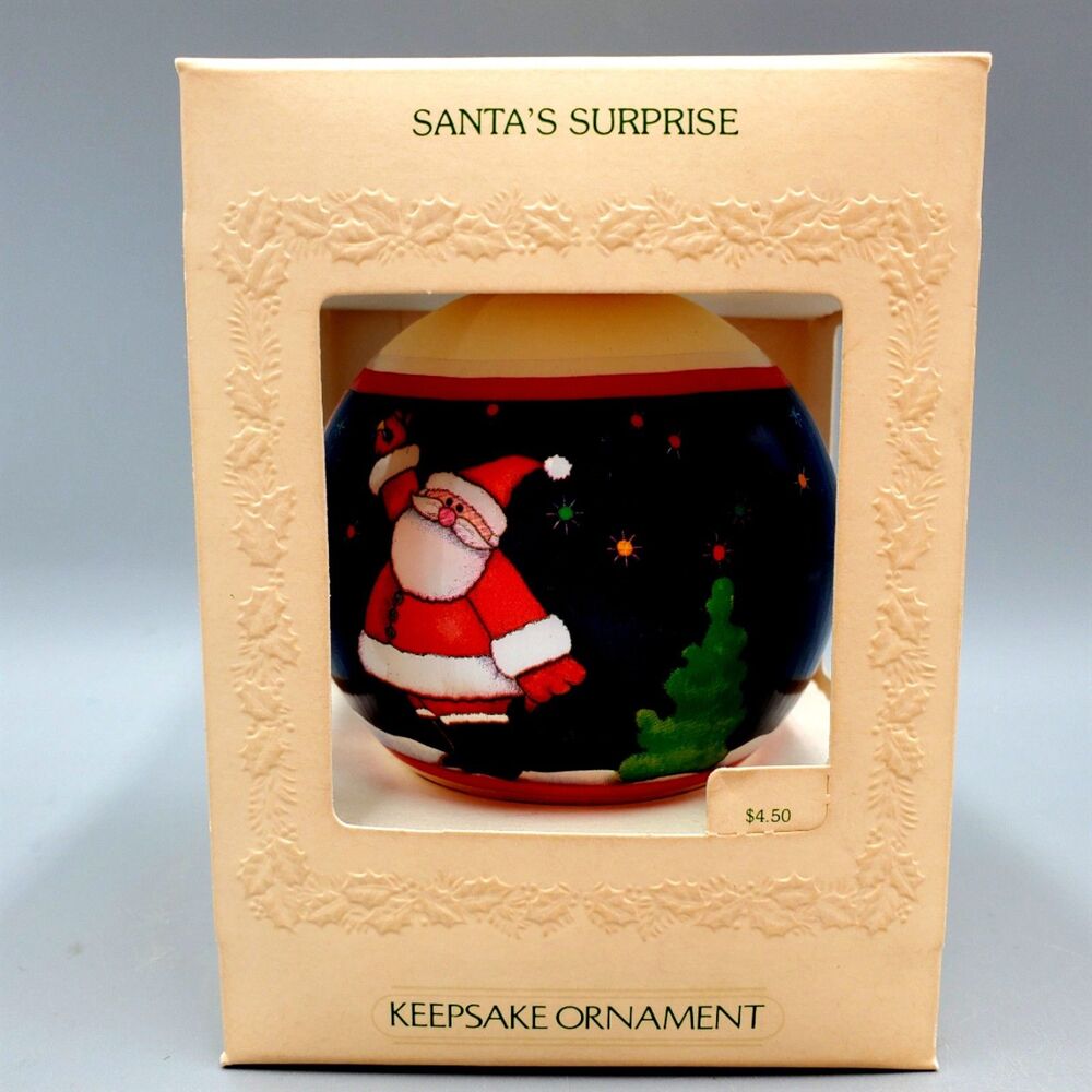 Vintage 1981 Hallmark Keepsake Satin Ball Christmas Ornament - "Santas Surprise"